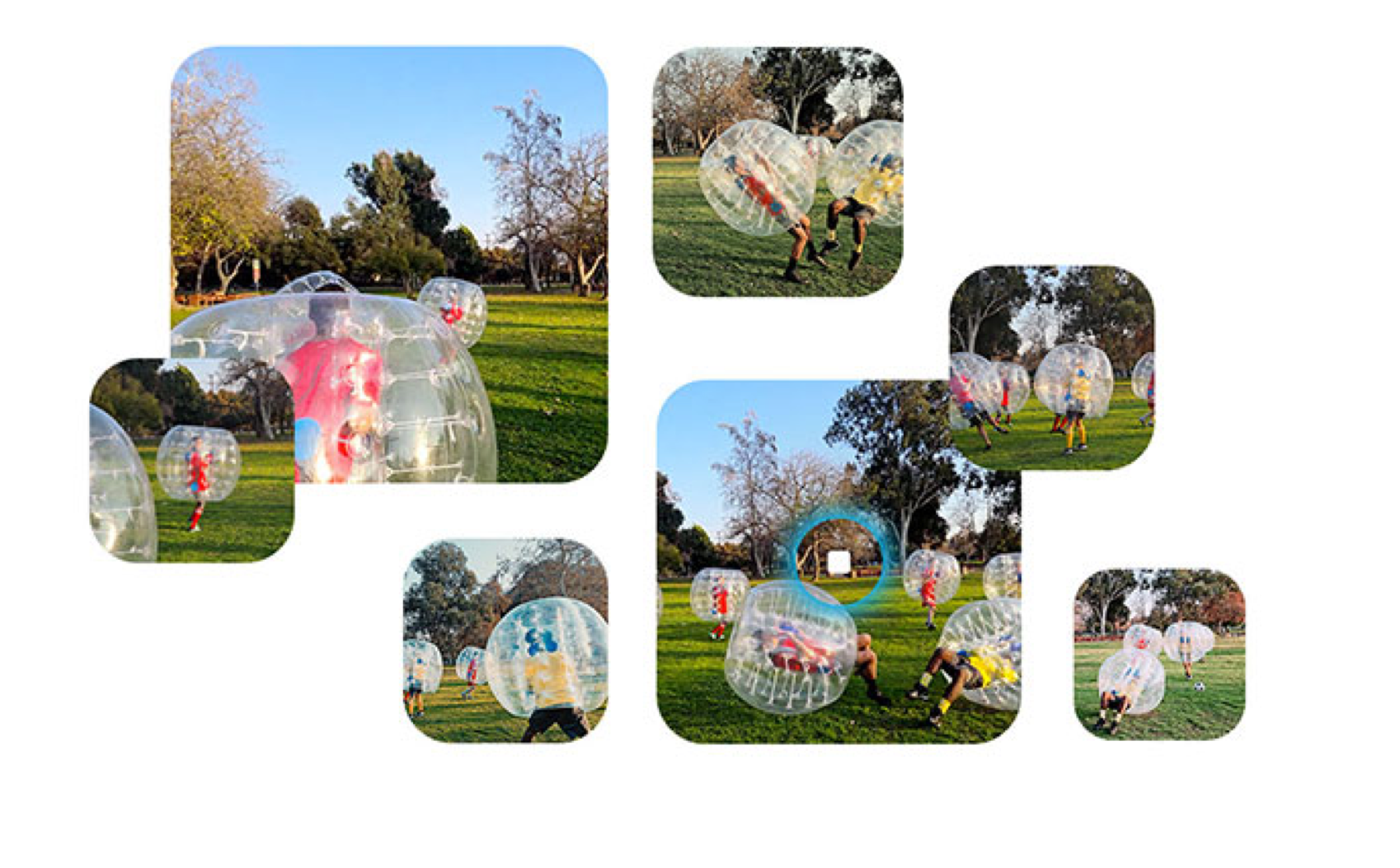 Multiple bubbles of images of children playing